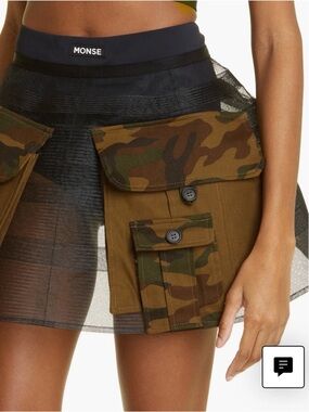 MONSE Black Tulle Mini Skirt with Olive Camouflage Cargo Pockets